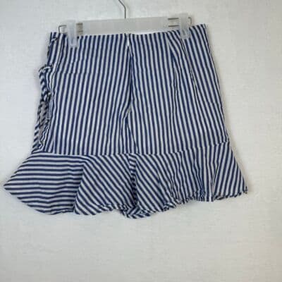 JOA Womens Mini Skirt Sz S Blue White Striped Cotton Lace-Up Zipper Closure W250 - Thumbnail 3