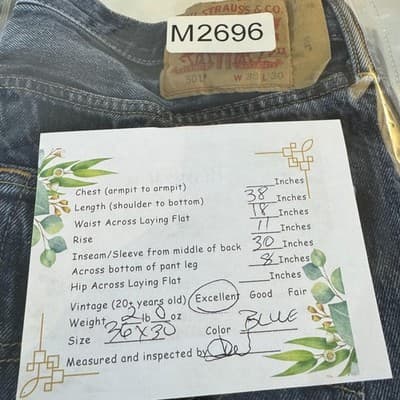 Levis 501 Jeans Mens 36x30 Blue Button Fly Straight Leg Denim Made Poland - Thumbnail 9