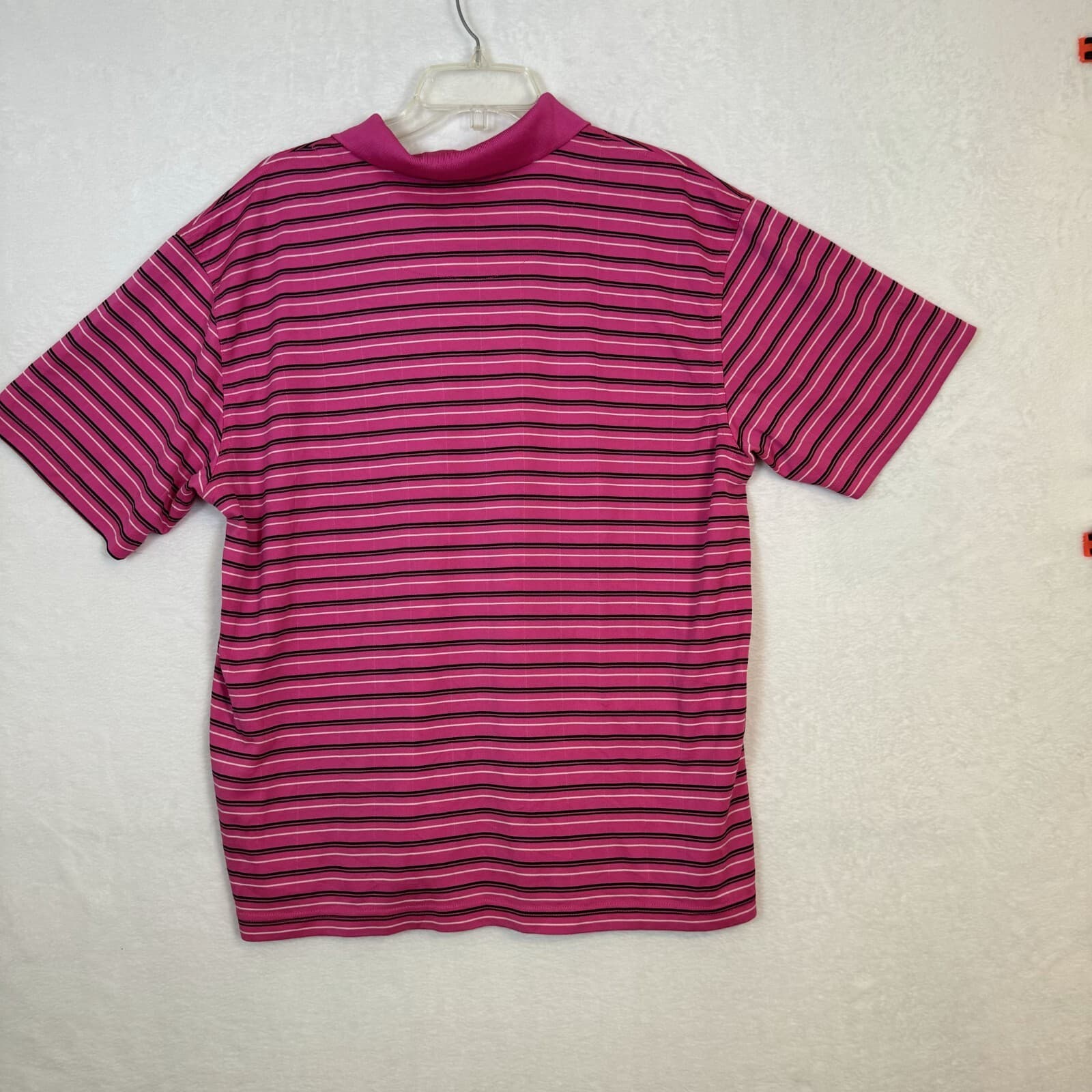 PGA Tour Men's Polo Shirt XL Pink/Black Stripe Golf 3-Button Short Sleeve M86 - Thumbnail 7