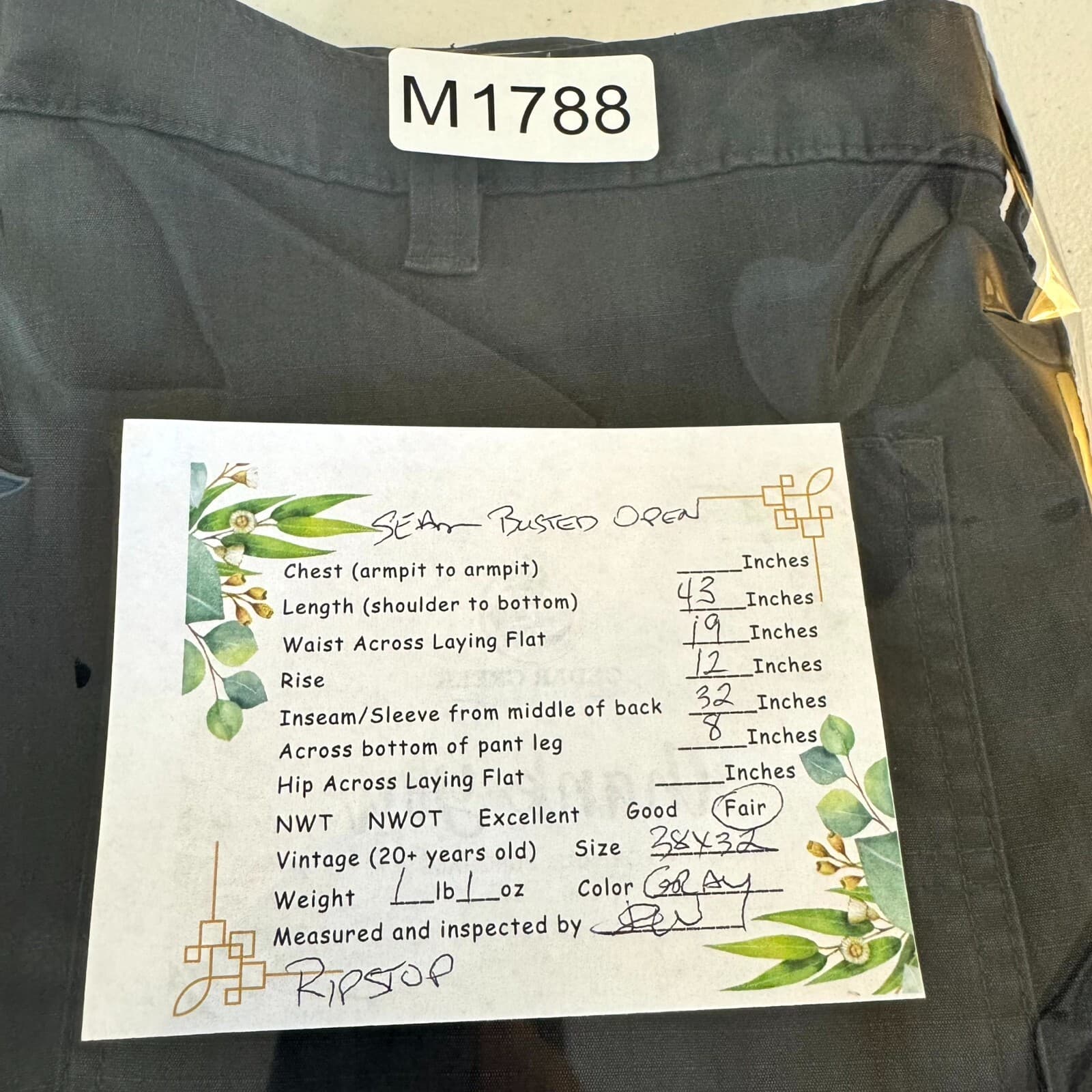 Carhartt 74533-33 Pants Mens 38x34 Gray Ripstop Relaxed Fit Workwear - Thumbnail 8