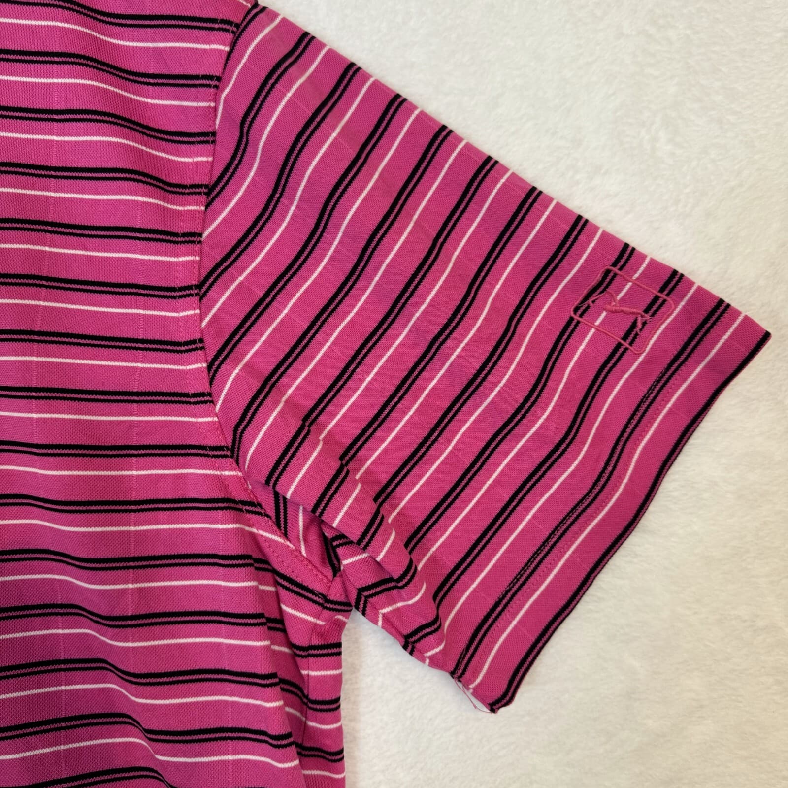 PGA Tour Men's Polo Shirt XL Pink/Black Stripe Golf 3-Button Short Sleeve M86 - Thumbnail 5