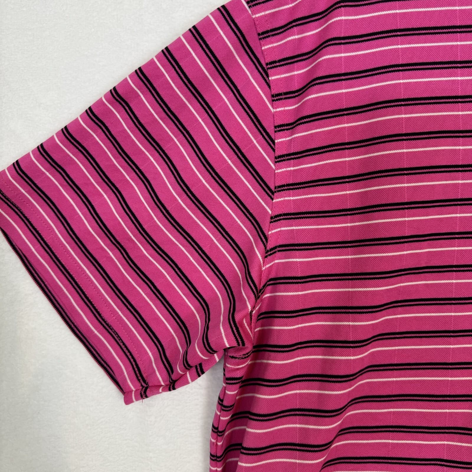 PGA Tour Men's Polo Shirt XL Pink/Black Stripe Golf 3-Button Short Sleeve M86 - Thumbnail 4
