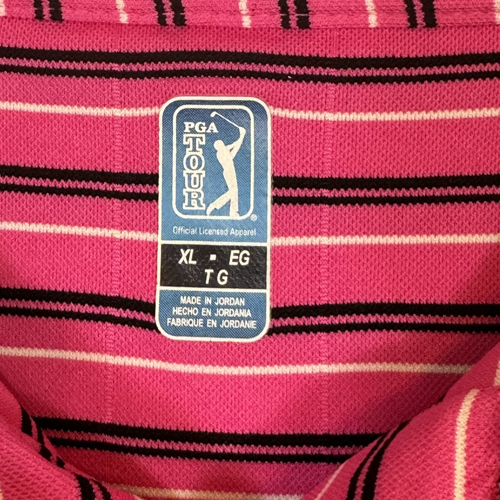 PGA Tour Men's Polo Shirt XL Pink/Black Stripe Golf 3-Button Short Sleeve M86 - Thumbnail 6