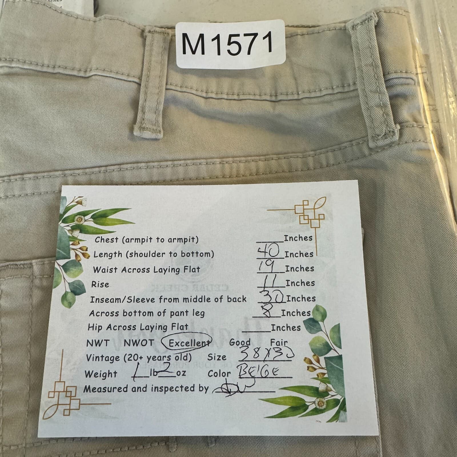 US Polo Assn Jeans Mens 38x30 Beige Straight Leg Mid Rise Stretch Denim - Thumbnail 8