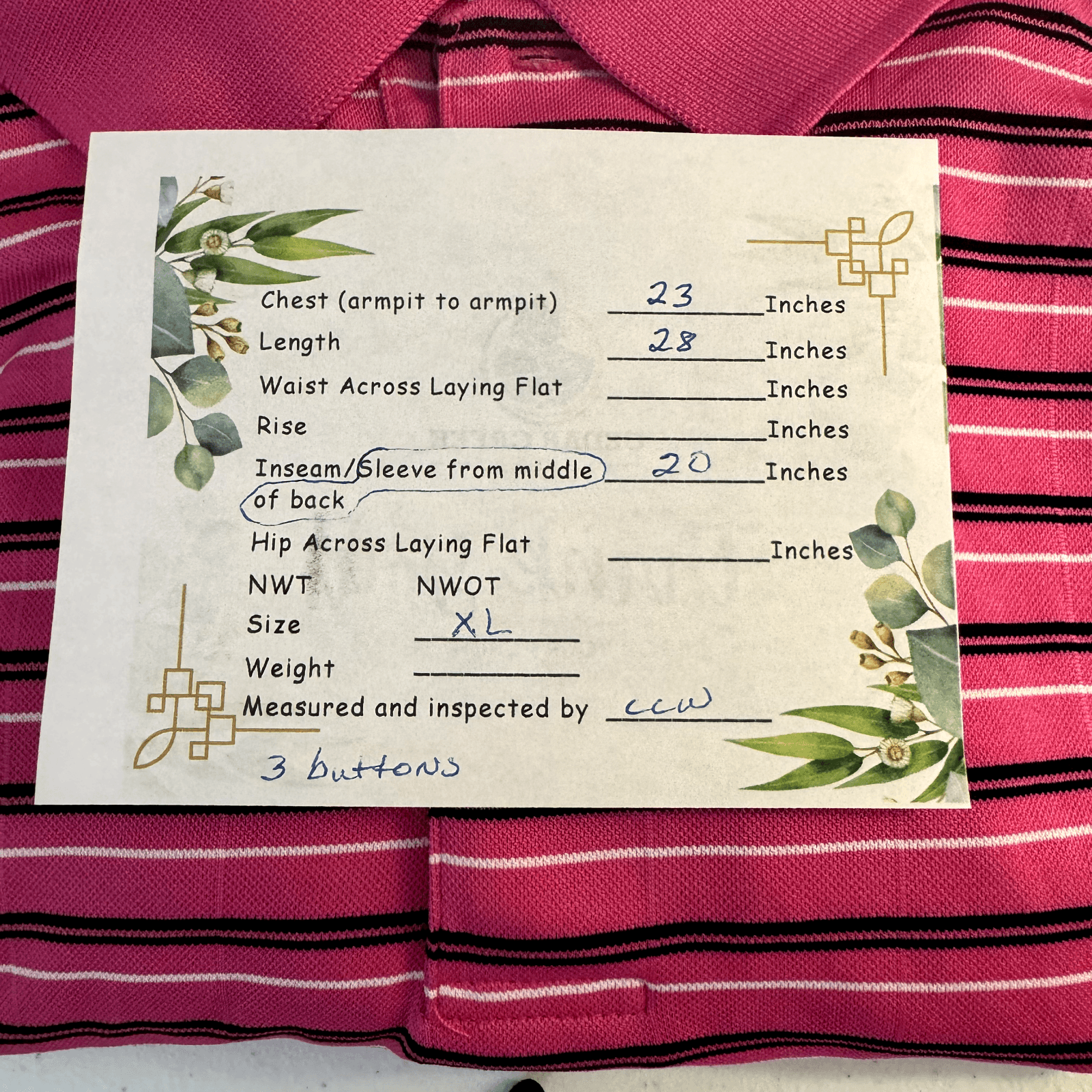 PGA Tour Men's Polo Shirt XL Pink/Black Stripe Golf 3-Button Short Sleeve M86 - Thumbnail 8