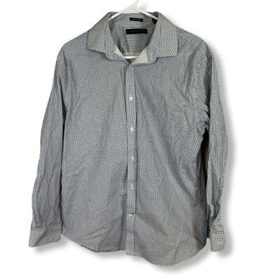 Tommy Hilfiger Dress Shirt Men L Slim Fit Navy White Long Sleeve Button Up M 32 - Image 1