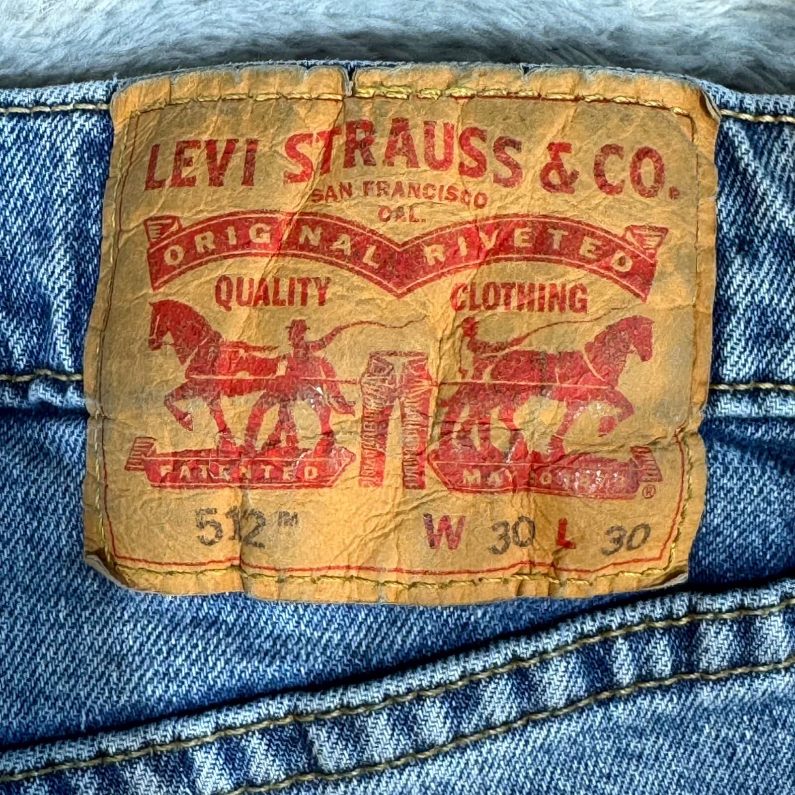 Levis 512 Jeans Mens 30x30 Blue Denim Stretch Slim Tapered Distressed - Thumbnail 9