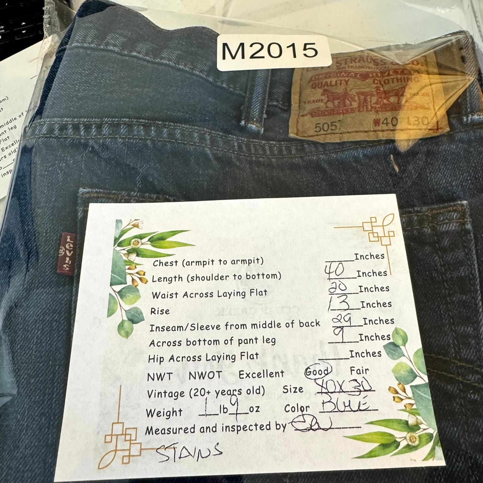 Levis 505 Jeans Mens 40x30 Blue Denim Straight Leg Regular Fit Workwear - Thumbnail 7