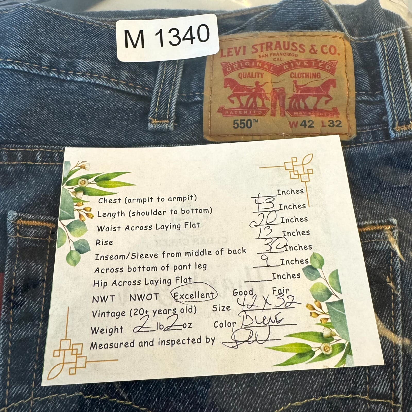 Levi’s 550 Mens Jeans 42x32 Blue Denim Relaxed Fit Mid Rise Straight Leg - Thumbnail 9