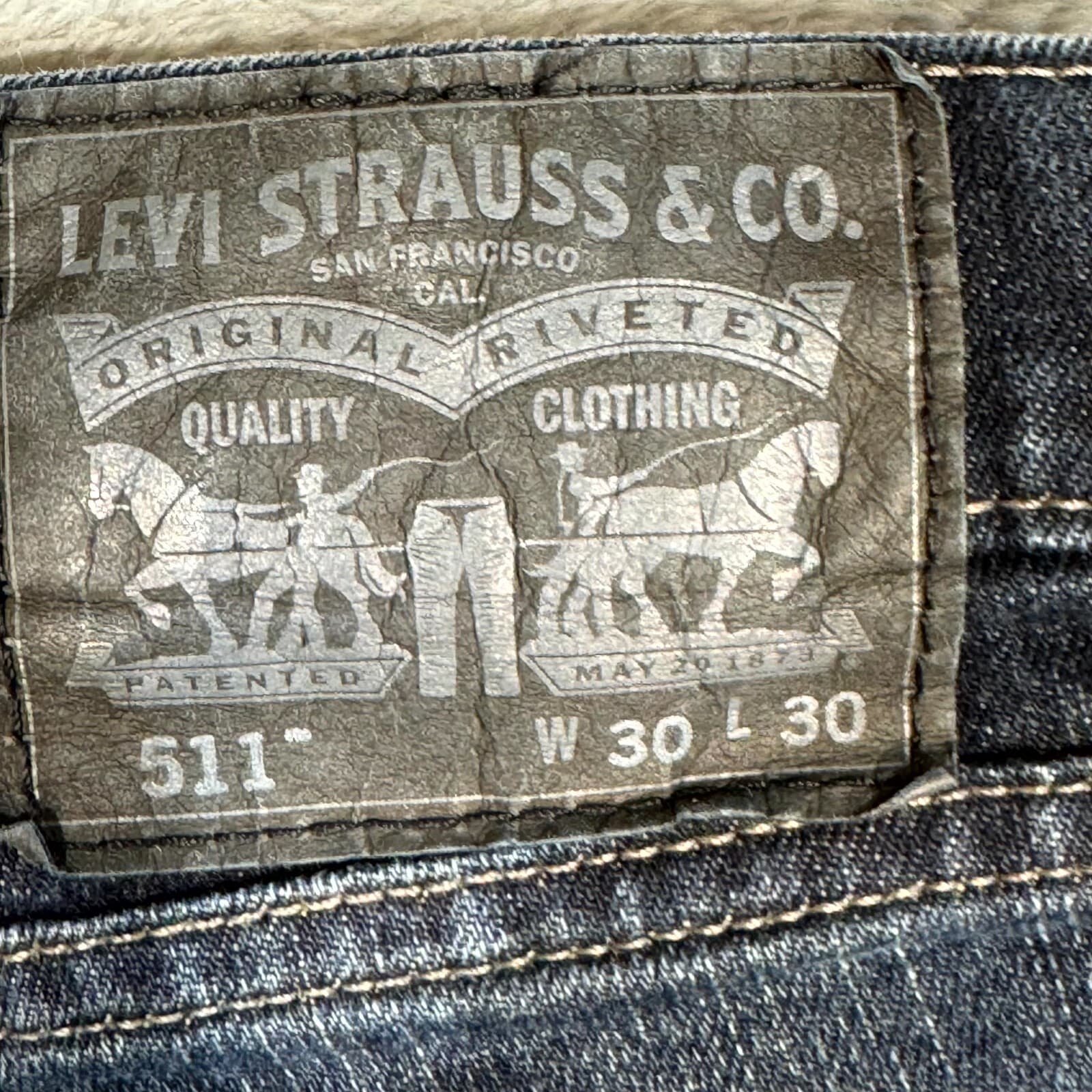 Levis 511 Jeans Mens 30x30 Blue Denim Slim Straight Stretch Mid Rise - Thumbnail 3