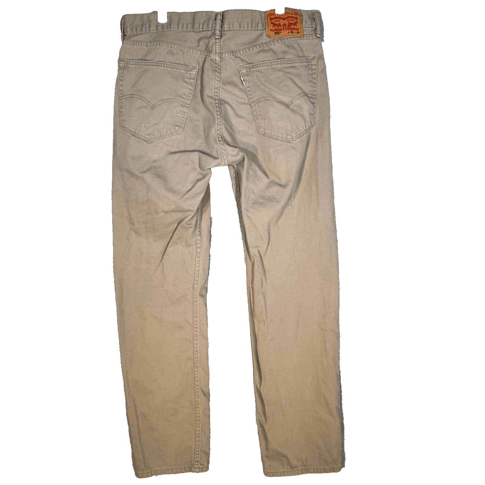 Levis 505 Jeans Mens 36x34 Beige Denim Regular Fit Straight Leg Khaki - Thumbnail 2