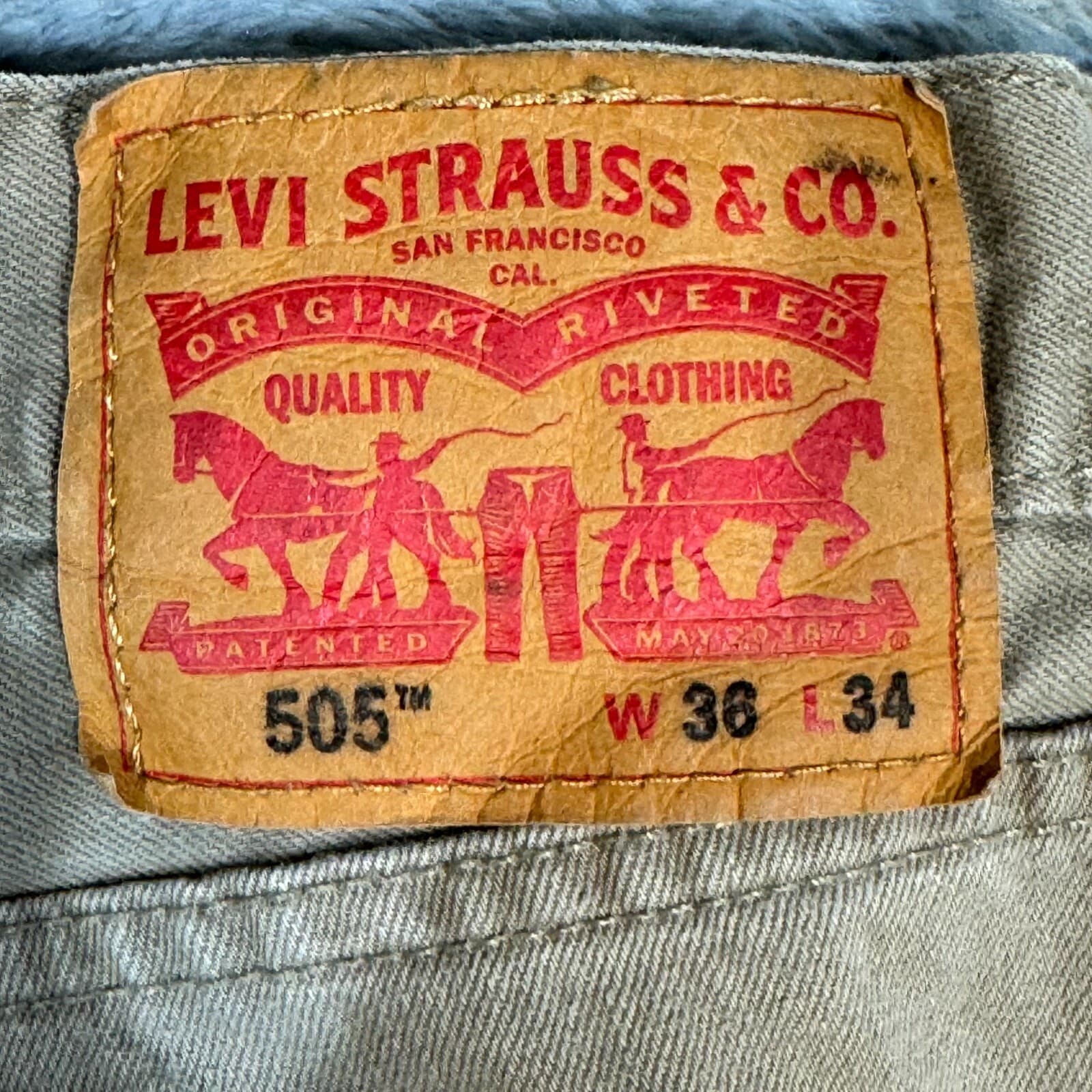 Levis 505 Jeans Mens 36x34 Beige Denim Regular Fit Straight Leg Khaki - Thumbnail 4