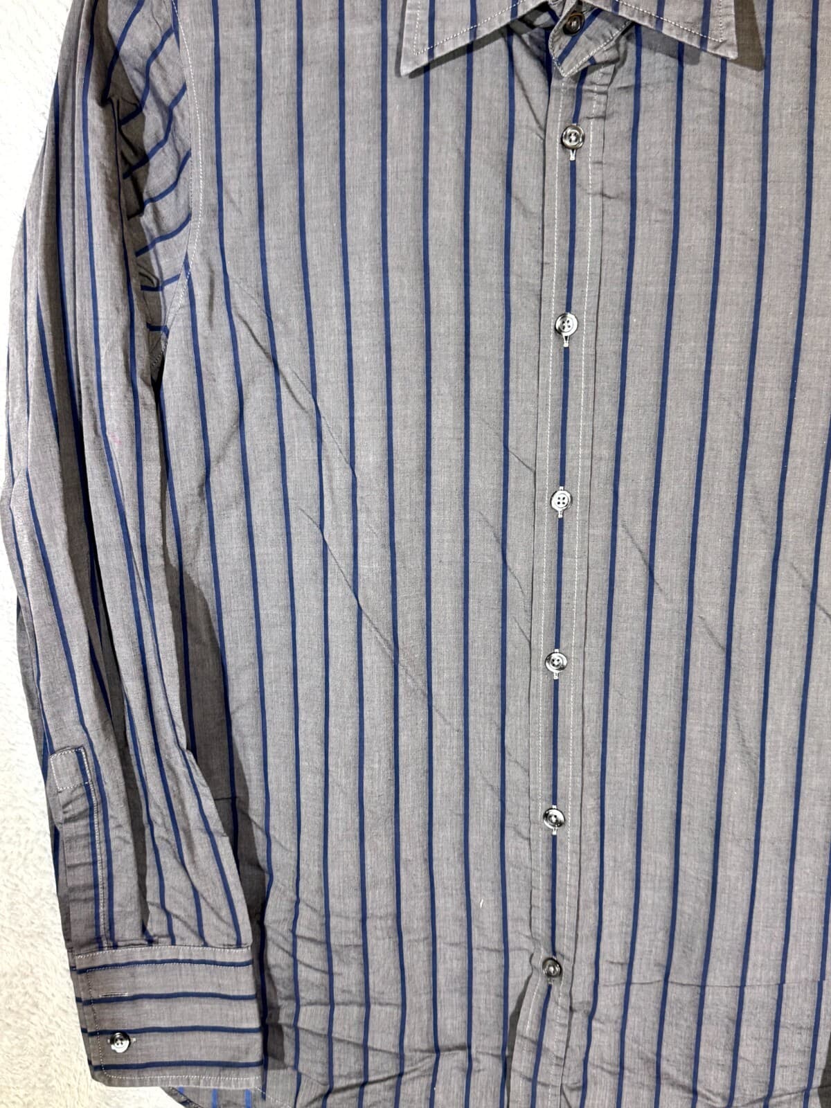 Hugo Boss Men’s Shirt Large Gray Stripe 100% Cotton Fitted Button-Up Excellent - Thumbnail 3