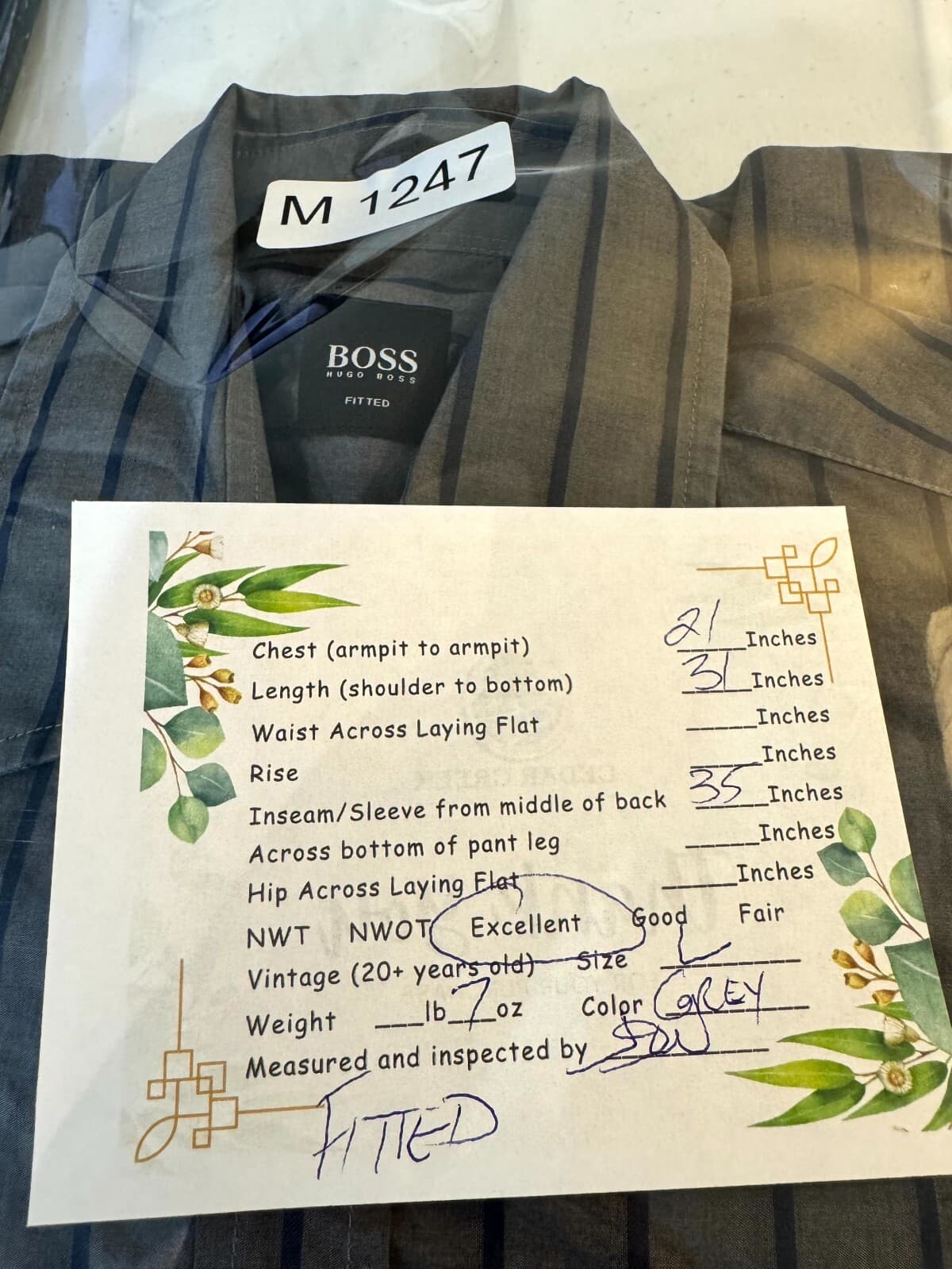 Hugo Boss Men’s Shirt Large Gray Stripe 100% Cotton Fitted Button-Up Excellent - Thumbnail 9