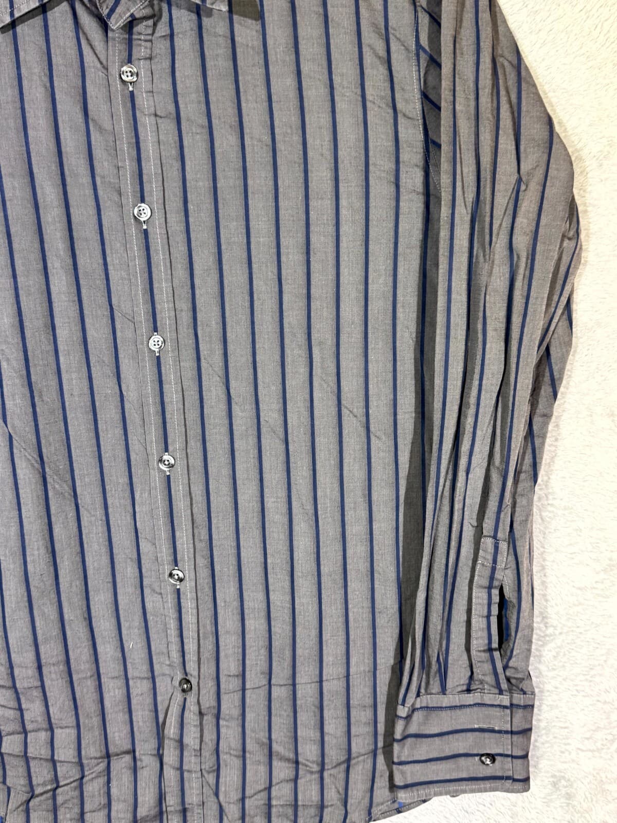 Hugo Boss Men’s Shirt Large Gray Stripe 100% Cotton Fitted Button-Up Excellent - Thumbnail 5