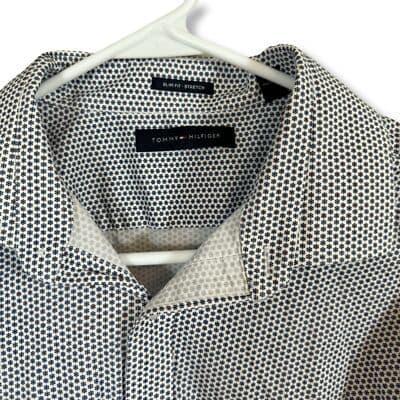 Tommy Hilfiger Dress Shirt Men L Slim Fit Navy White Long Sleeve Button Up M 32 - Thumbnail 4