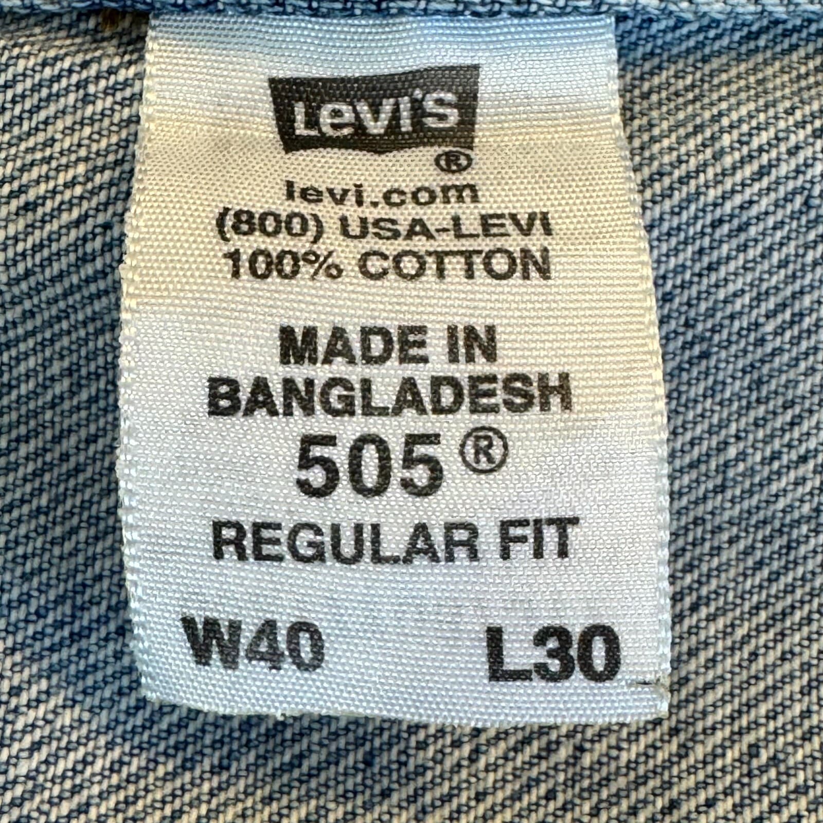 Levis 505 Jeans Mens 40x30 Blue Denim Regular Fit Straight Leg Classic - Thumbnail 4