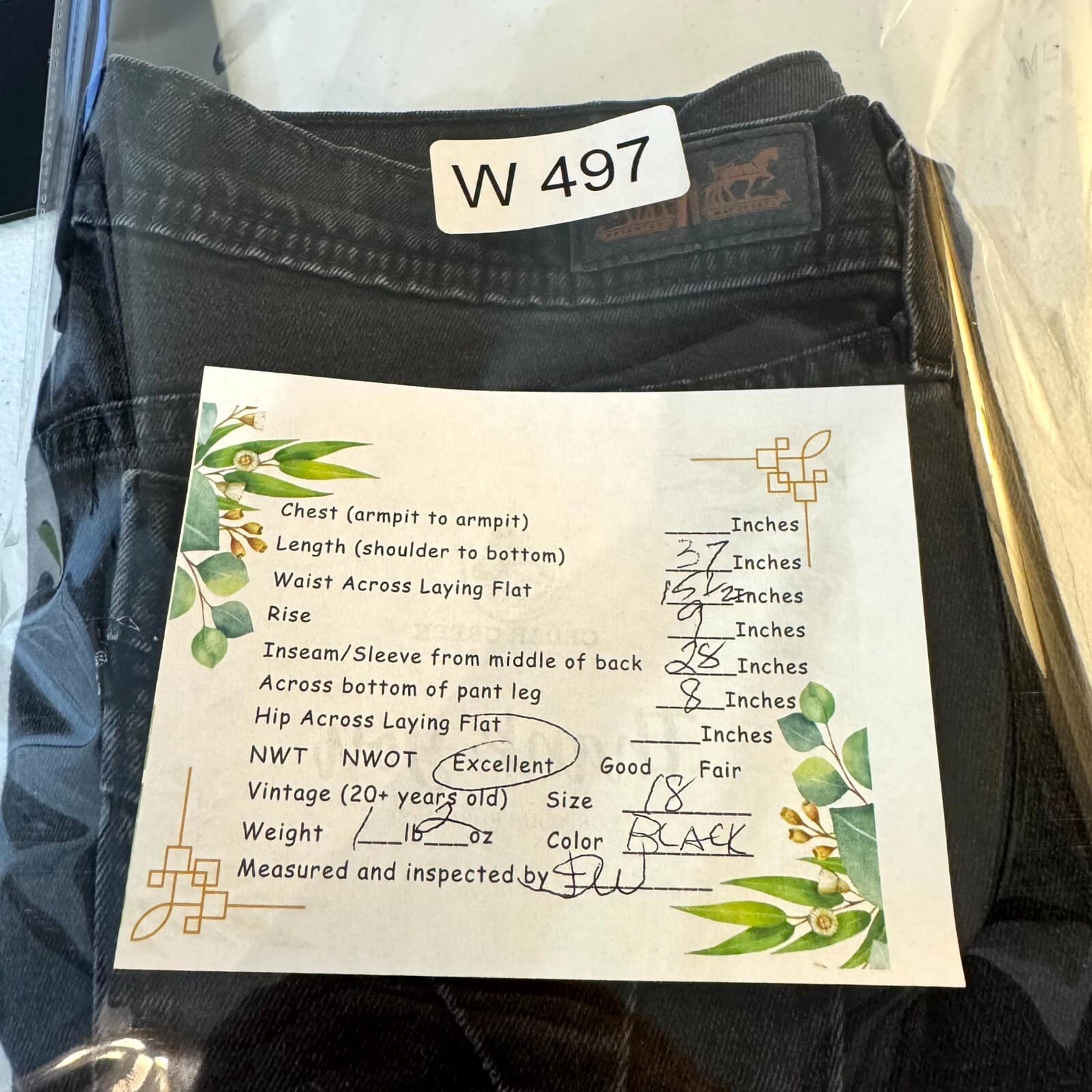 Levi’s 505 Womens Jeans Size 18 Black Denim Dark Wash Mid Rise Straight Leg - Thumbnail 9