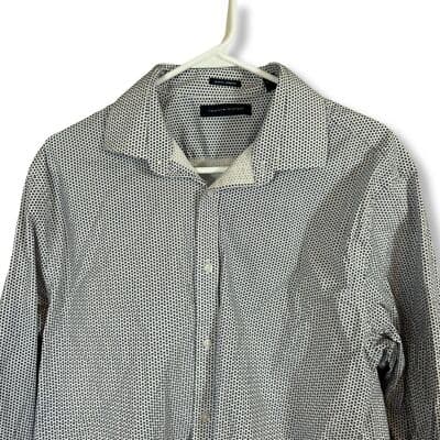 Tommy Hilfiger Dress Shirt Men L Slim Fit Navy White Long Sleeve Button Up M 32 - Thumbnail 3