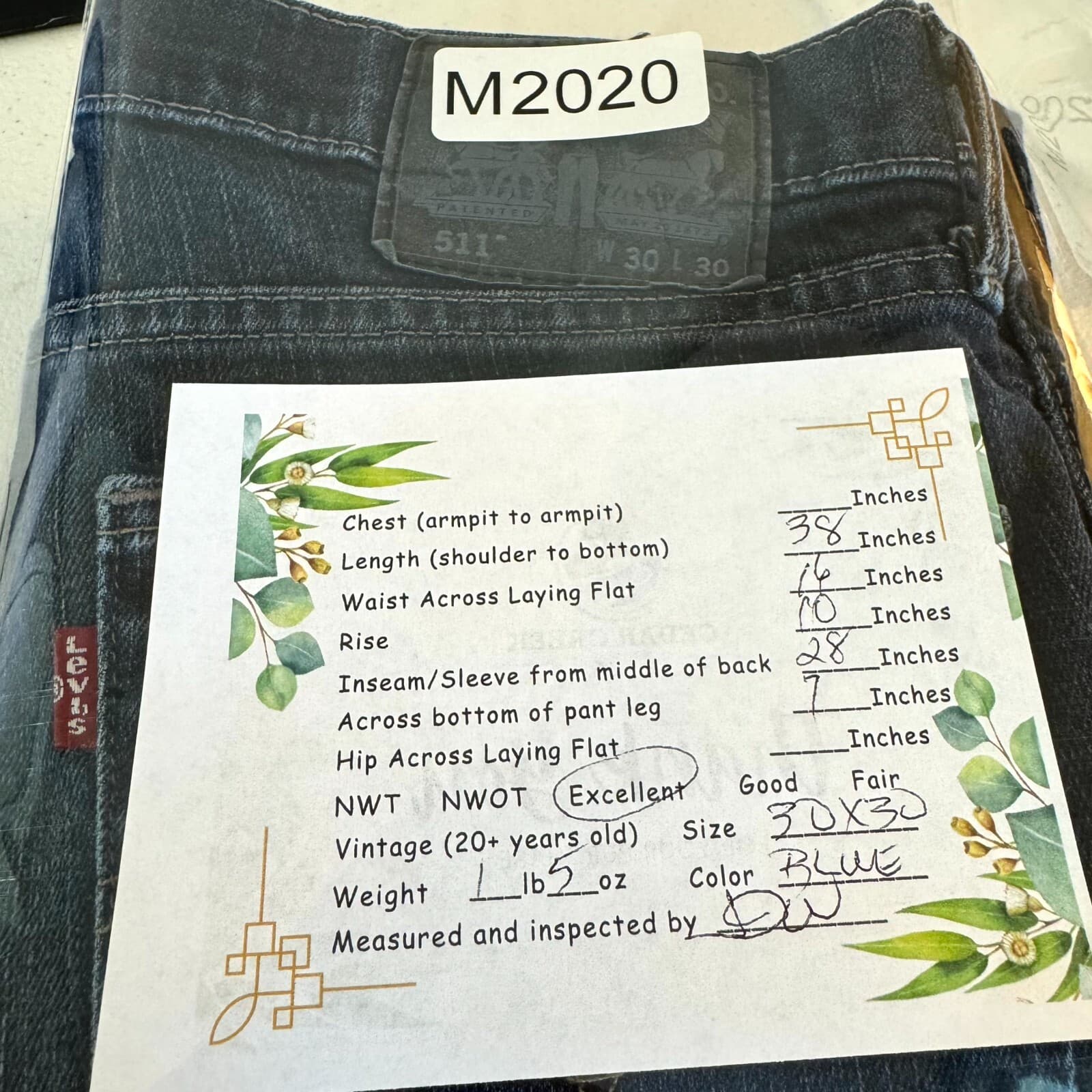 Levis 511 Jeans Mens 30x30 Blue Denim Slim Straight Stretch Mid Rise - Thumbnail 8