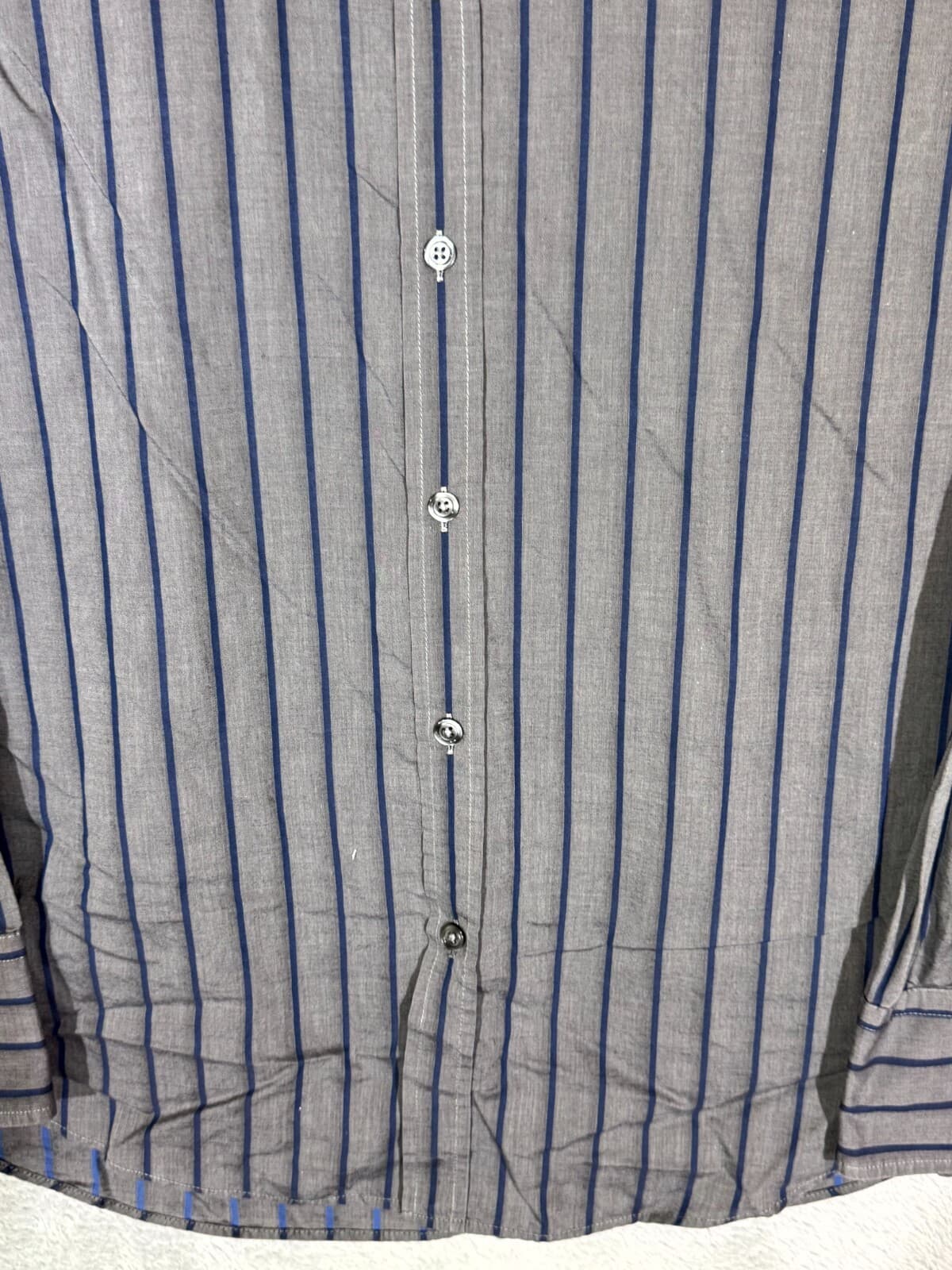 Hugo Boss Men’s Shirt Large Gray Stripe 100% Cotton Fitted Button-Up Excellent - Thumbnail 6