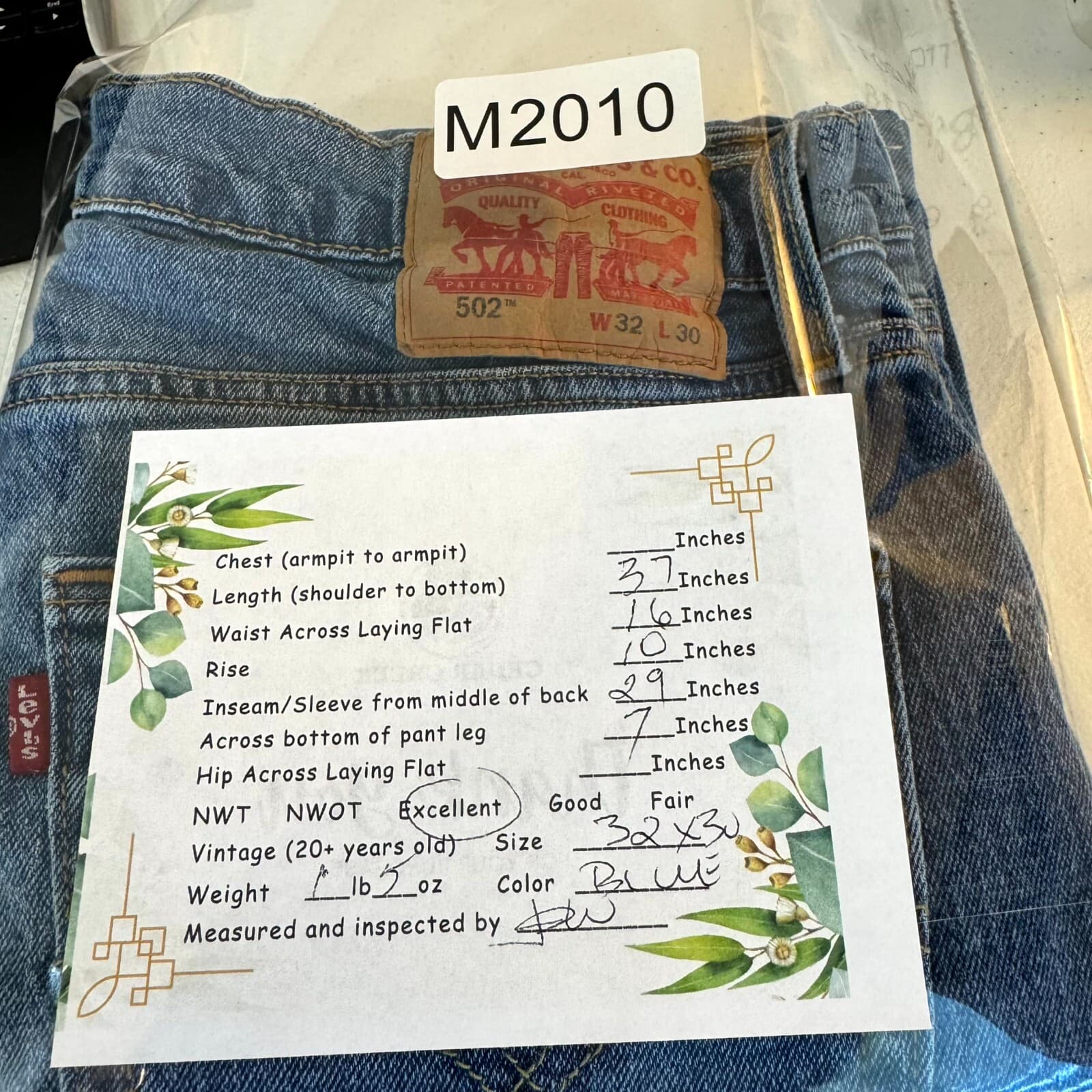 Levis 502 Jeans Mens 32x30 Blue Denim Tapered Straight Stretch Mid Rise - Thumbnail 8