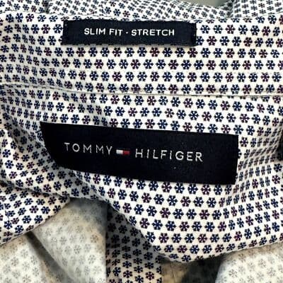 Tommy Hilfiger Dress Shirt Men L Slim Fit Navy White Long Sleeve Button Up M 32 - Thumbnail 9