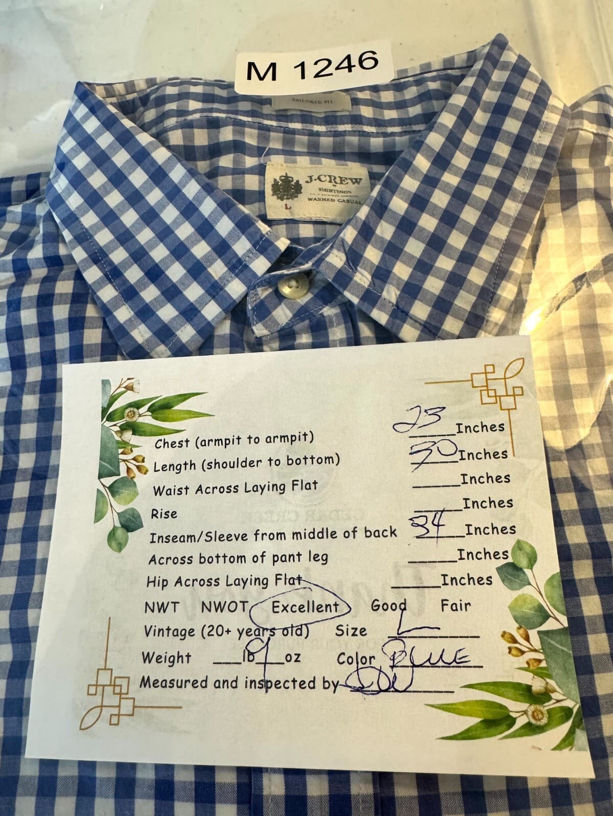 J.Crew Men’s Shirt Large Blue Check Tailored Fit Long Sleeve Button-Up Excellent - Thumbnail 14