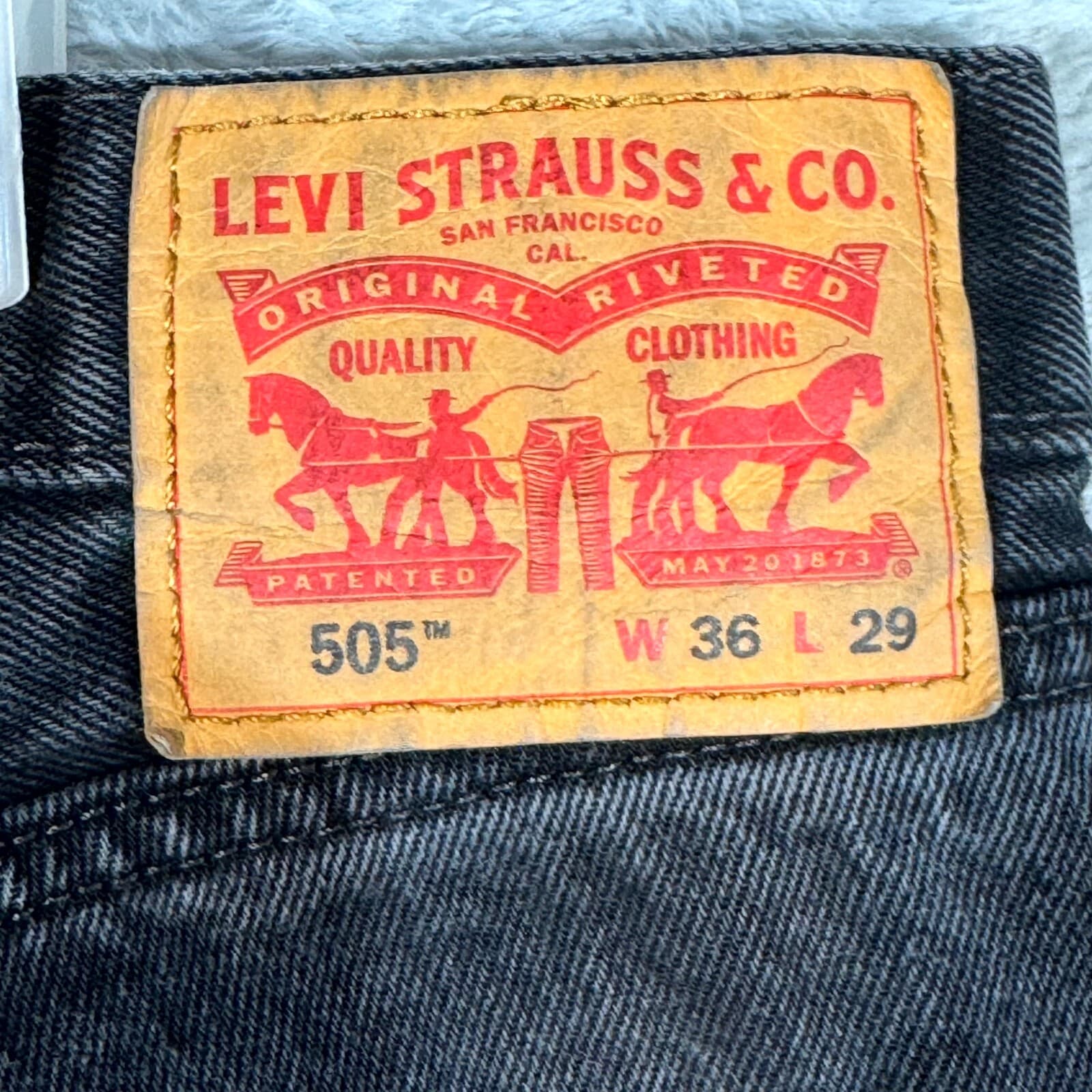Levis 505 Jeans Mens 36x29 Black Denim Regular Fit Straight Leg Dark Wash - Thumbnail 5
