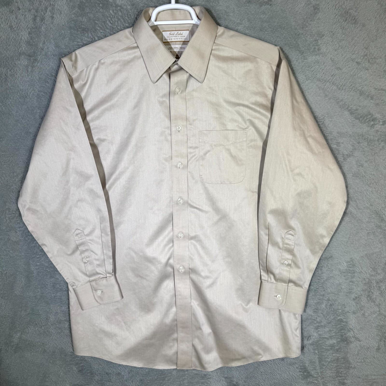 Gold Label Men’s Dress Shirt 16/34 Tan 100% Cotton Fitted Career Formal - Image 1