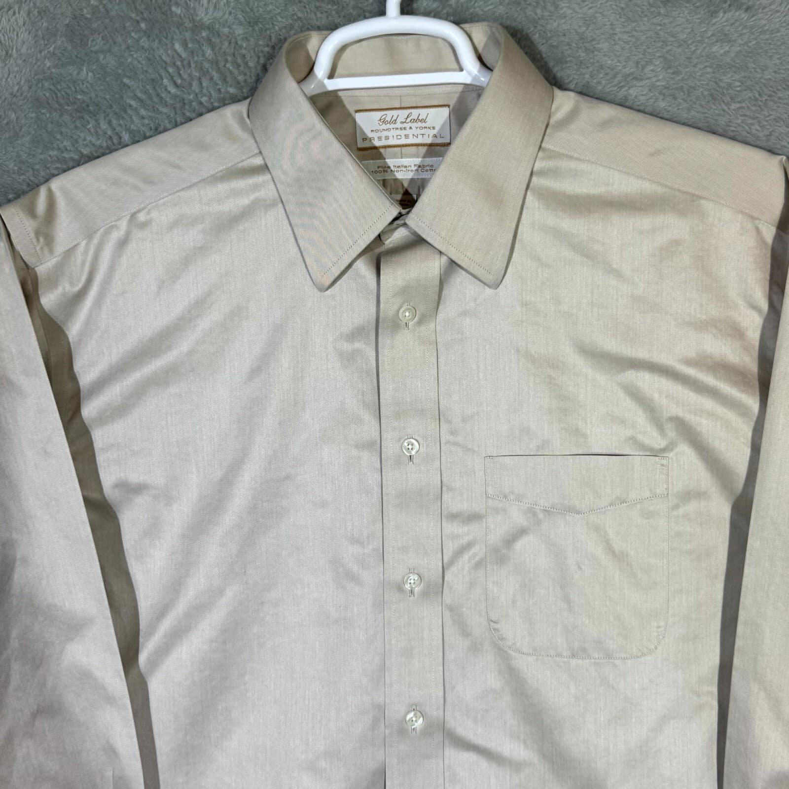 Gold Label Men’s Dress Shirt 16/34 Tan 100% Cotton Fitted Career Formal - Thumbnail 4