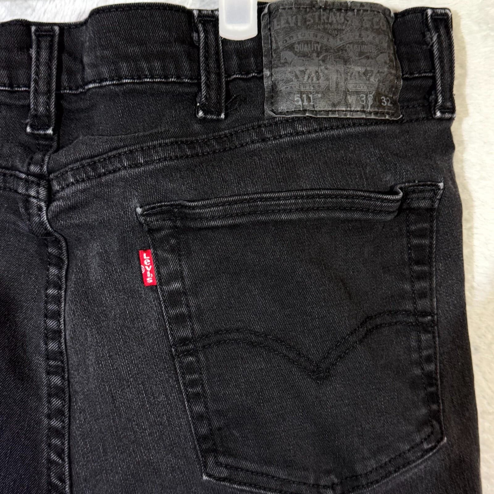 Levi’s 511 Men’s Jeans 38×32 Black Denim Mid-Rise Slim Straight Leg Excellent - Thumbnail 7