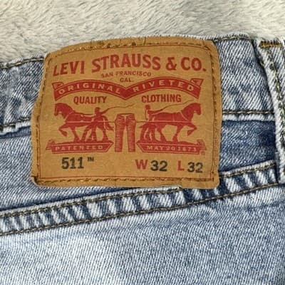 Levis 511 Jeans Mens 32x31 (32x32) Light Wash Blue Slim Taper Denim Mid Rise - Thumbnail 5