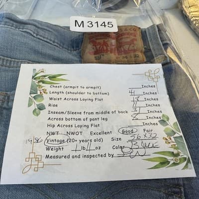 Vintage Levis 514 Jeans Mens 36x31 (36x32) Light Wash Blue Straight Leg Denim - Thumbnail 7