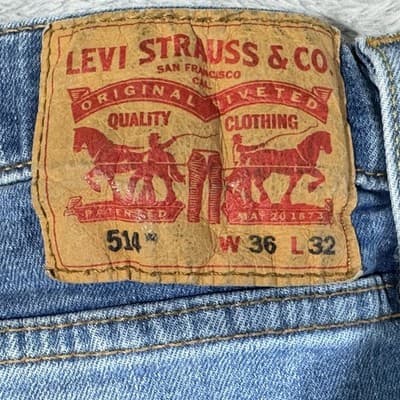 Vintage Levis 514 Jeans Mens 36x31 (36x32) Light Wash Blue Straight Leg Denim - Thumbnail 5
