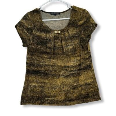 Adrienne Vittadini Blouse Women’s M Gold & Black Round Neck Pullover W 225 - Image 1