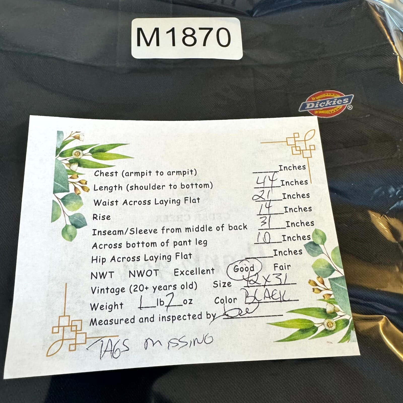 Dickies Mens Work Pants 42x31 Black Flat Front Slash Pocket Classic Fit - Thumbnail 4