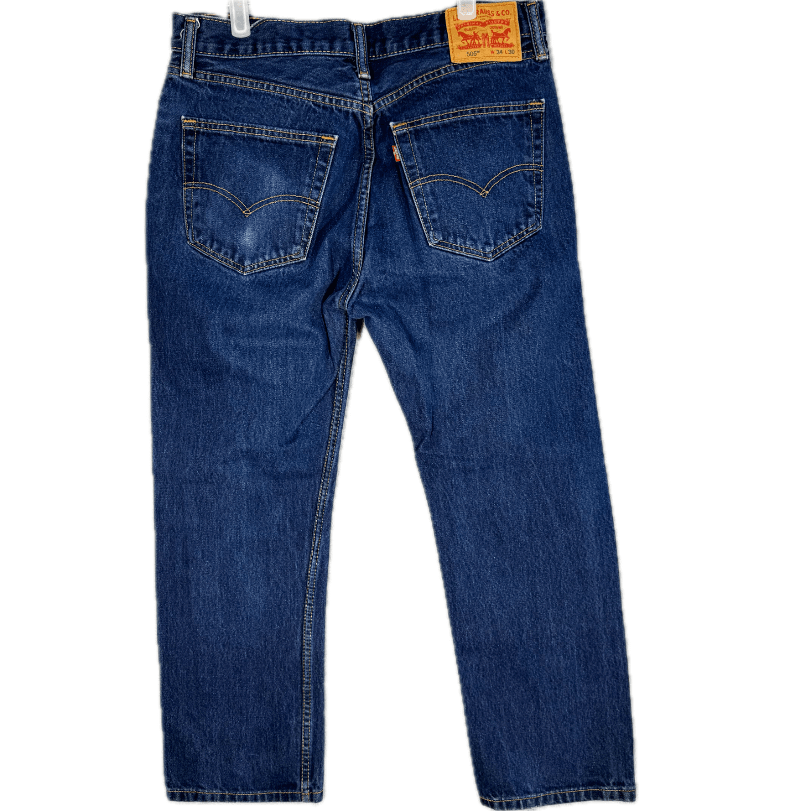 Levi’s 505 Mens Jeans 34x30 Blue Denim Stretch Mid Rise Straight Leg - Thumbnail 2