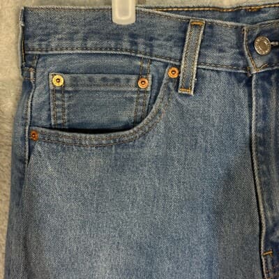 Levi’s 505 Mens Jeans 32x30 Blue Denim Stretch Mid Rise Straight Leg - Thumbnail 3