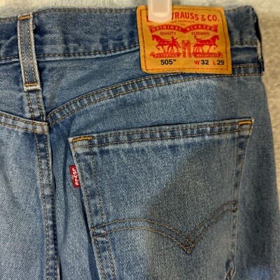 Levi’s 505 Mens Jeans 32x30 Blue Denim Stretch Mid Rise Straight Leg - Thumbnail 7