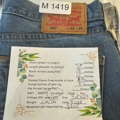 Levi’s 505 Mens Jeans 32x30 Blue Denim Stretch Mid Rise Straight Leg - Thumbnail 8