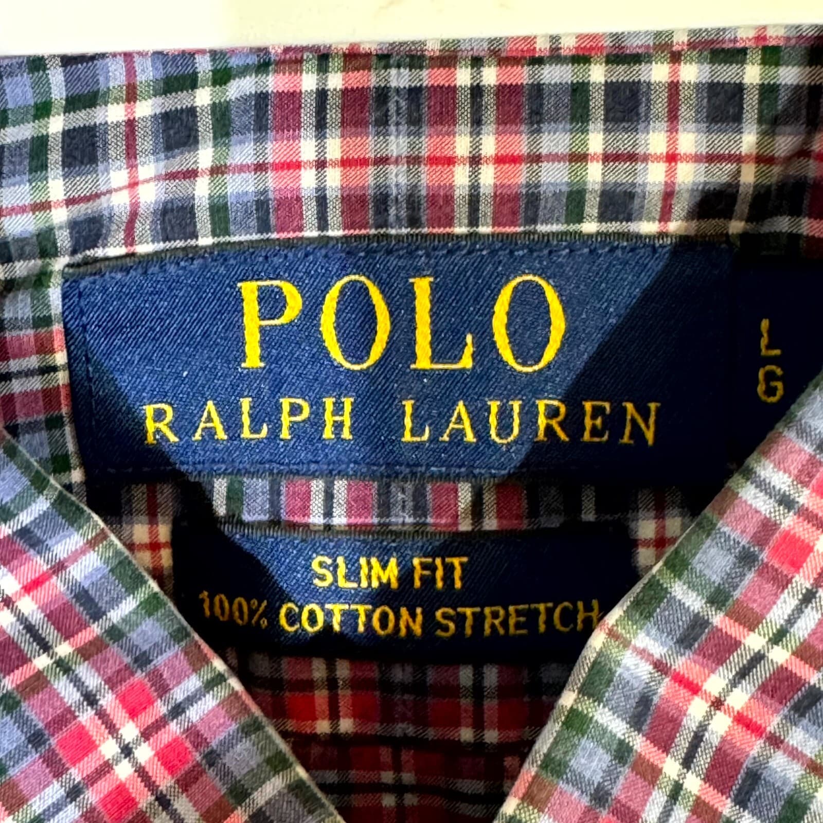 Polo Ralph Lauren Men’s Shirt Large Multi Plaid Slim 100% Cotton Stretch - Thumbnail 8