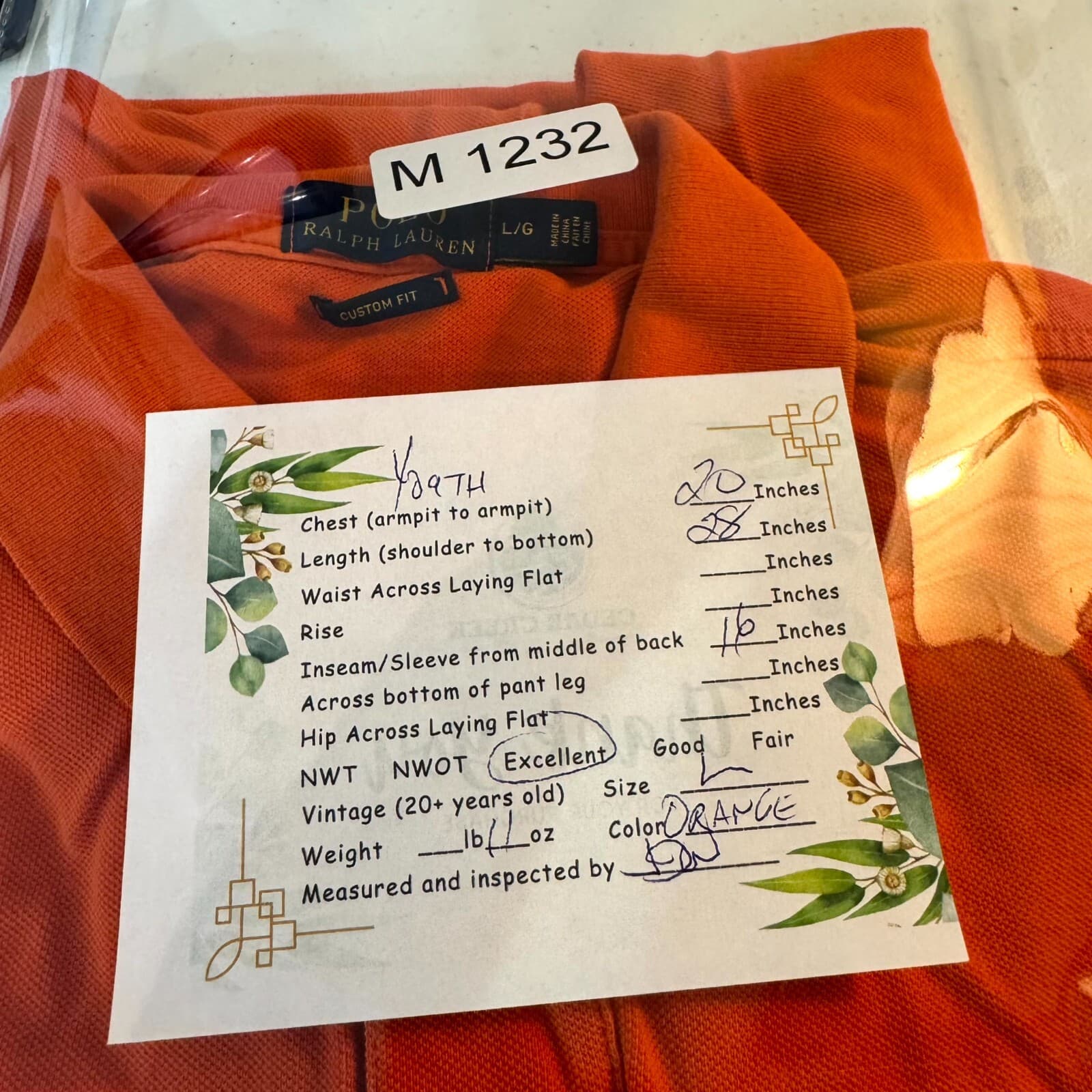 Polo Ralph Lauren Boys Polo Shirt 2XL Orange 100% Cotton Pony Custom Fit - Thumbnail 9