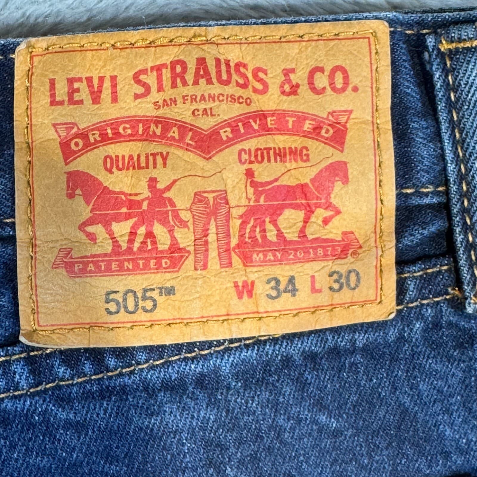 Levi’s 505 Mens Jeans 34x30 Blue Denim Stretch Mid Rise Straight Leg - Thumbnail 8