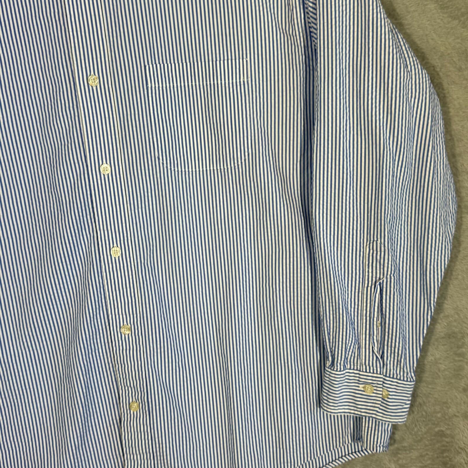 Brooks Brothers 1818 Dress Shirt Mens XL Button Down Cotton Blue White Stripe - Thumbnail 5