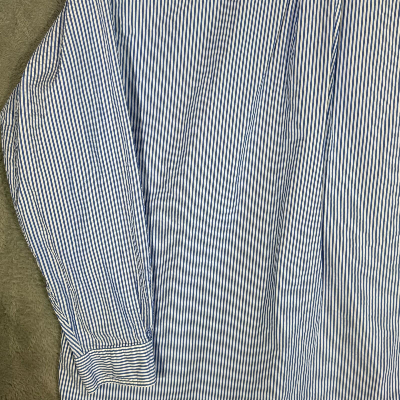 Brooks Brothers 1818 Dress Shirt Mens XL Button Down Cotton Blue White Stripe - Thumbnail 8