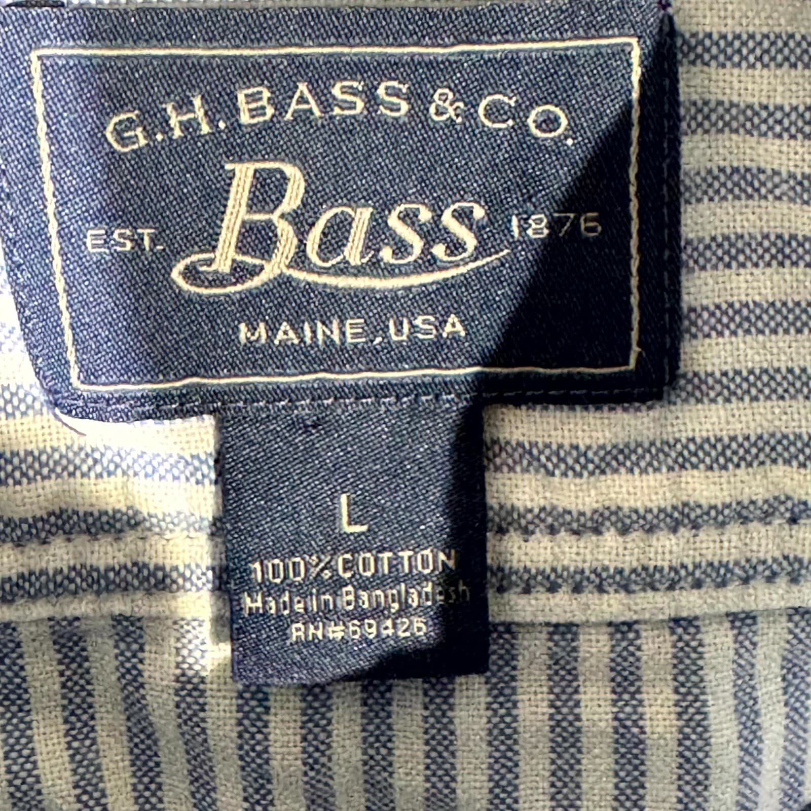 G.H. Bass & Co Mens Button Down Shirt Large Blue White Stripe 100% Cotton - Thumbnail 7