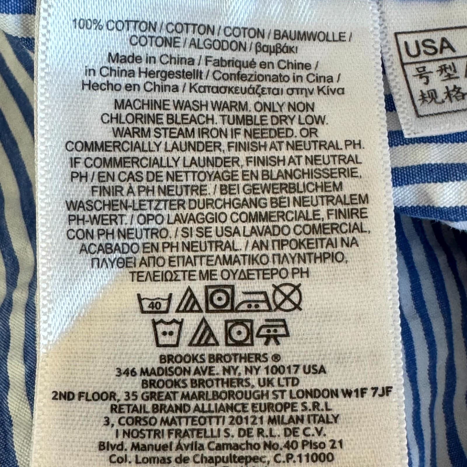 Brooks Brothers 1818 Dress Shirt Mens XL Button Down Cotton Blue White Stripe - Thumbnail 13