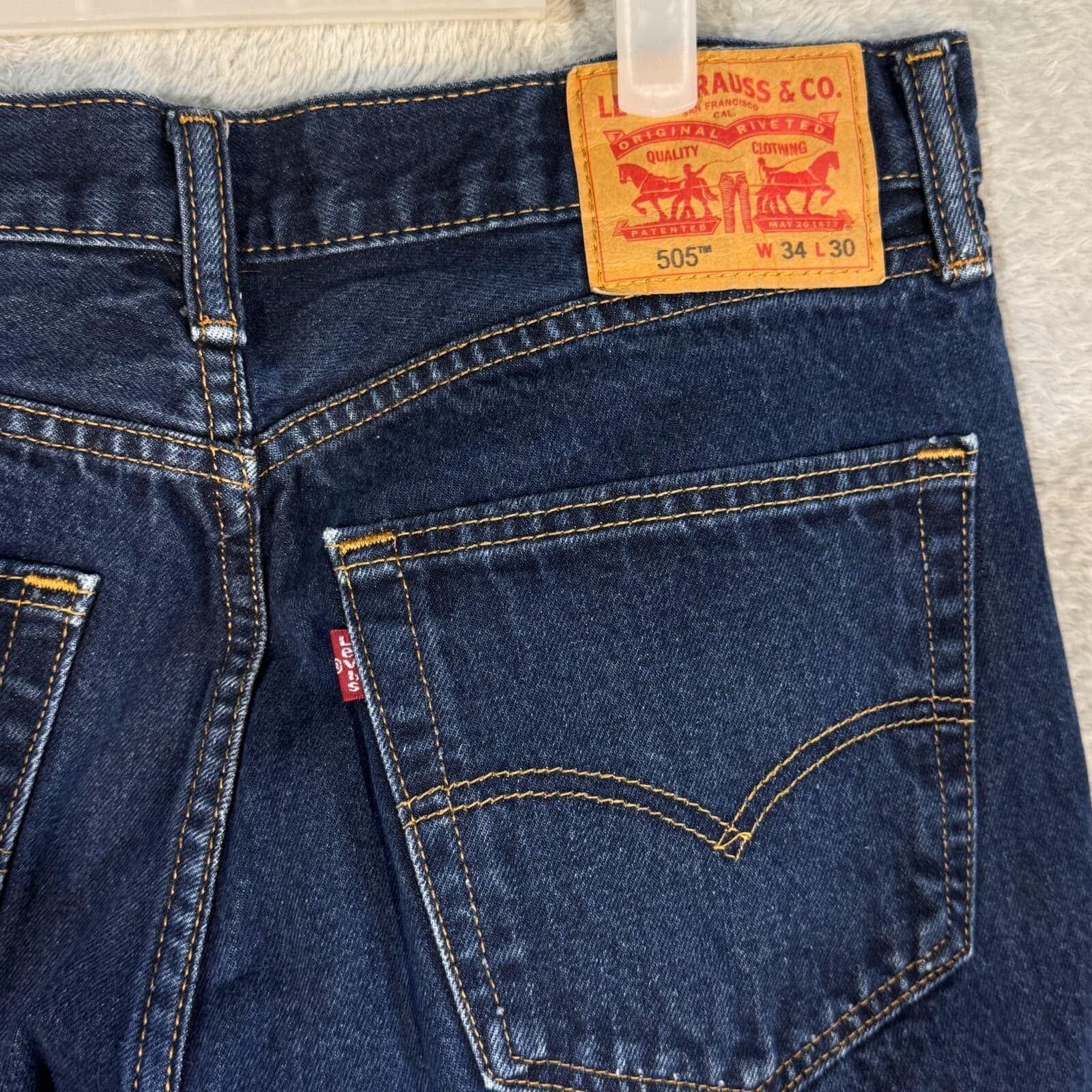 Levi’s 505 Mens Jeans 34x30 Blue Denim Stretch Mid Rise Straight Leg - Thumbnail 7