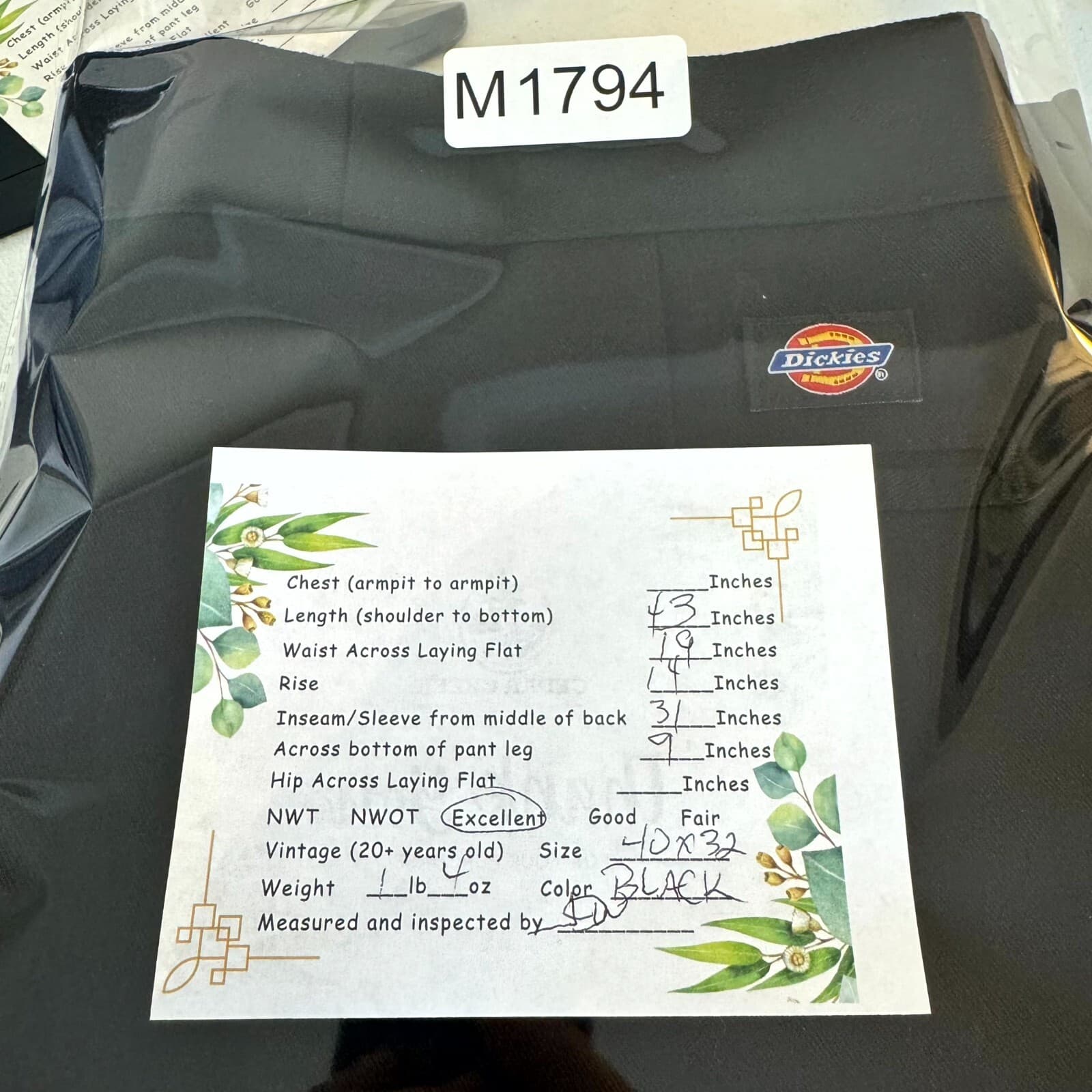 Dickies Work Pants Mens 40x32 Black High Rise Straight Original Workwear - Thumbnail 6